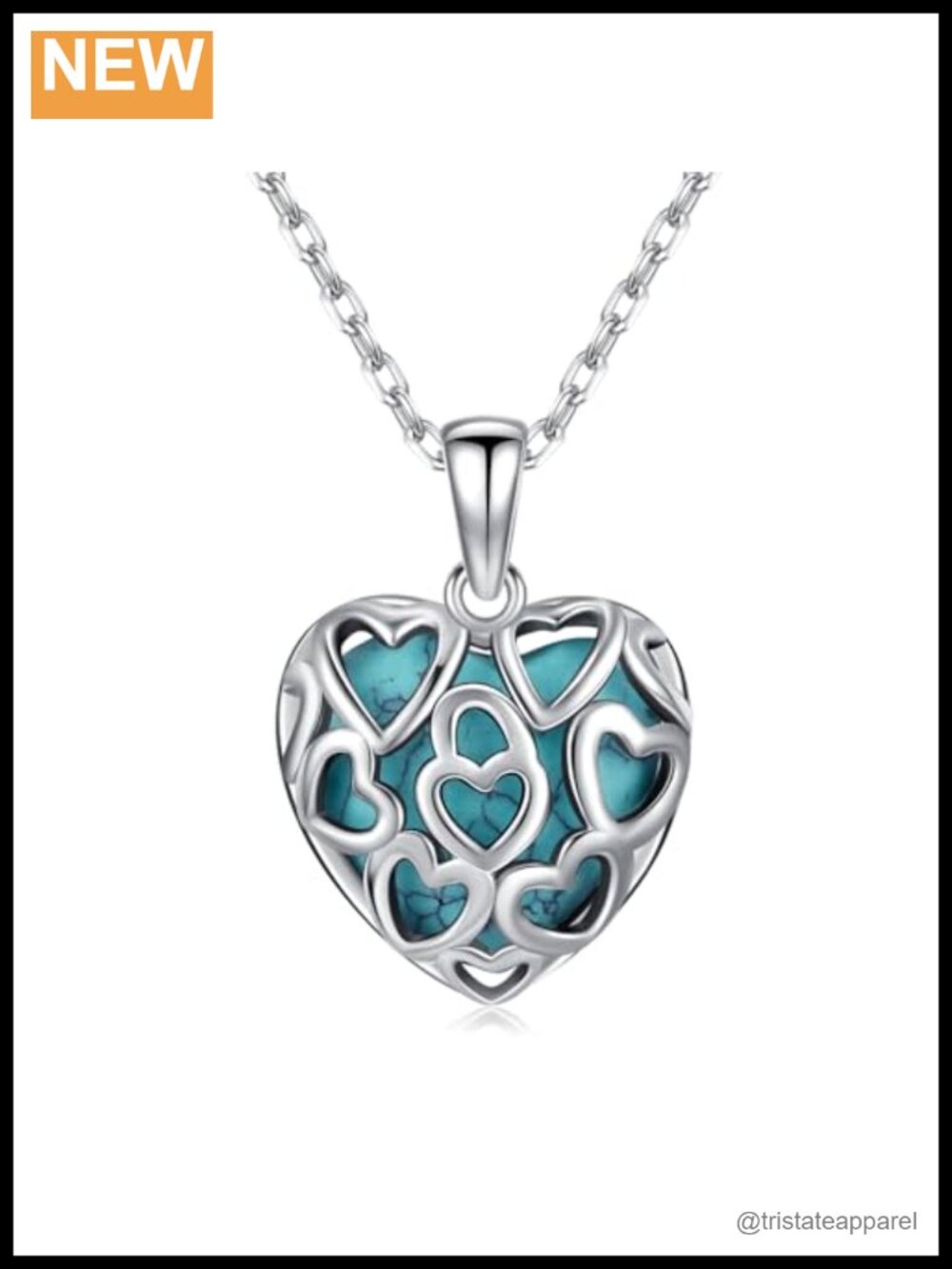 Heart Turquoise Necklace 925 Sterling Silver Pendant 18"